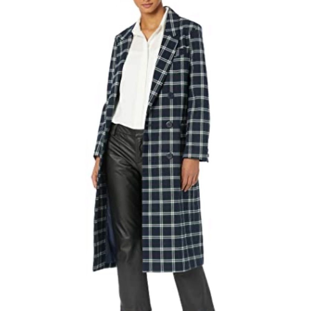 BB Dakota Navy Plaid Coat size small